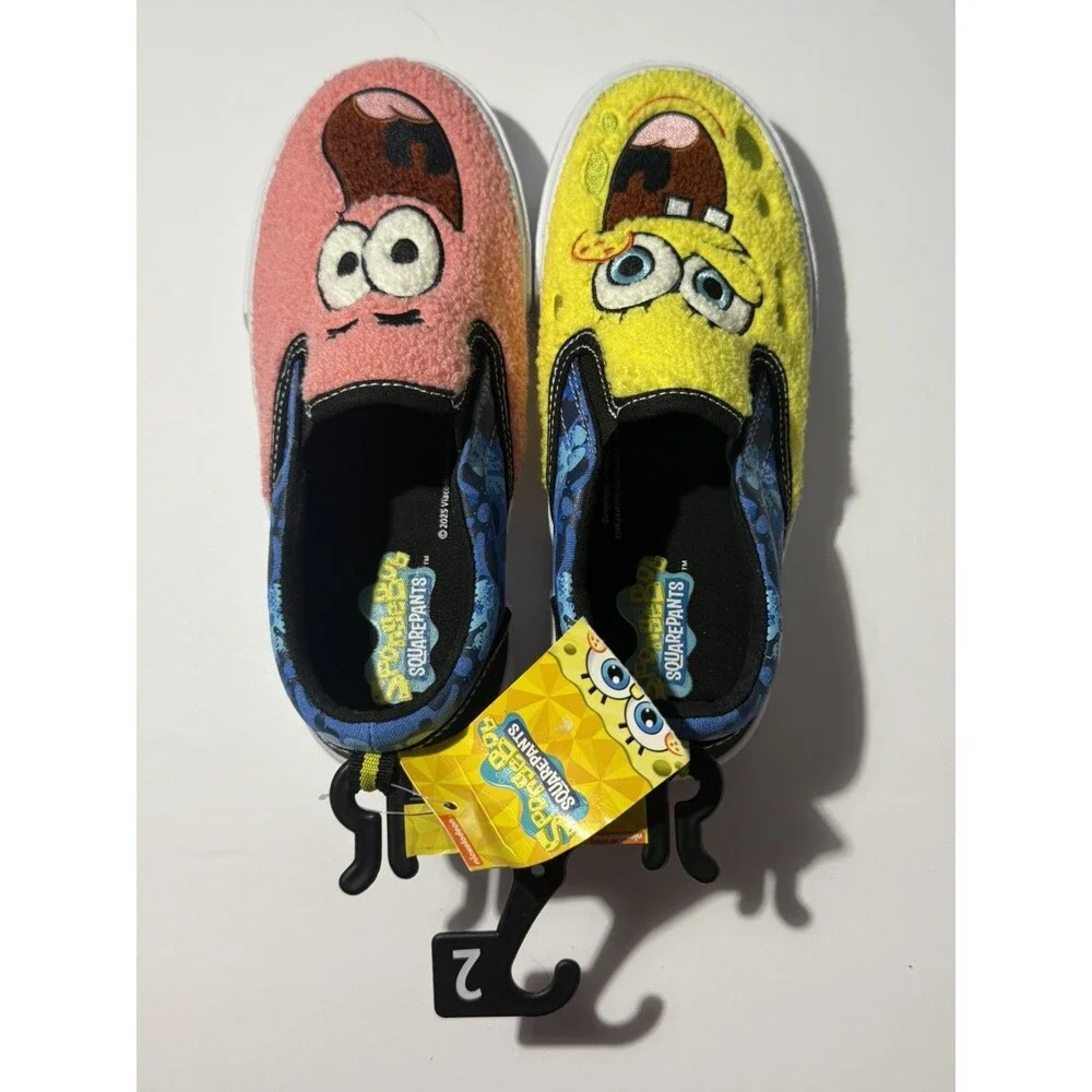 NWT Fleece Sz 2 SpongeBob SquarePants & Patrick Slip on Shoes. Unique NWT